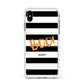 Black White Striped Boo Apple iPhone Xs Max Impact Case White Edge on Silver Phone