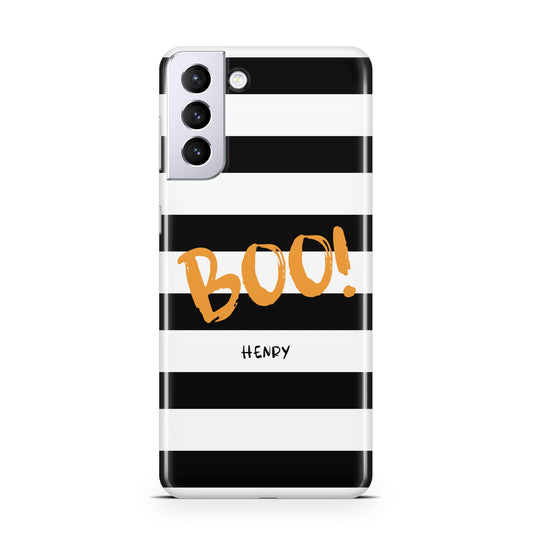 Black White Striped Boo Samsung S21 Plus Phone Case
