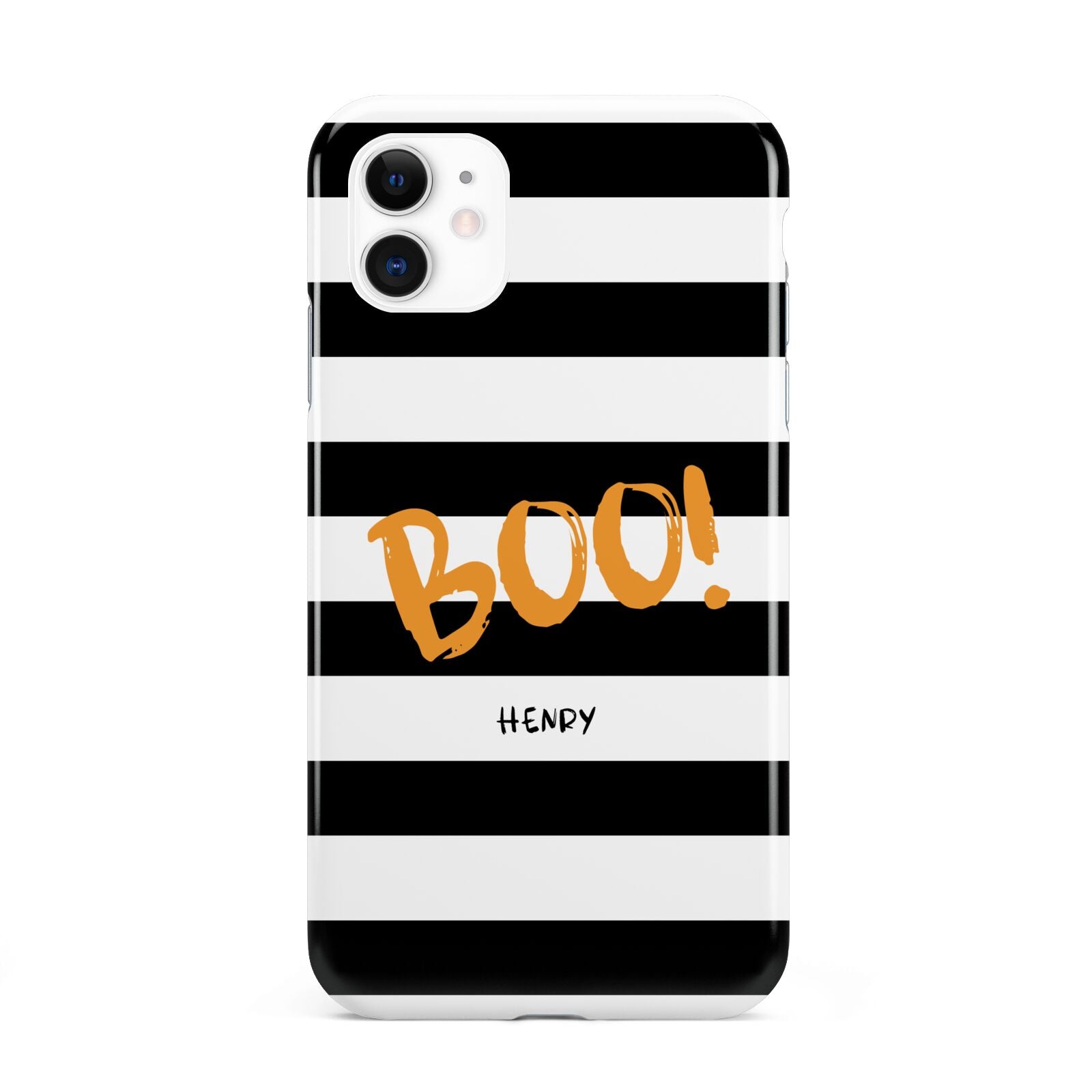 Black White Striped Boo iPhone 11 3D Tough Case
