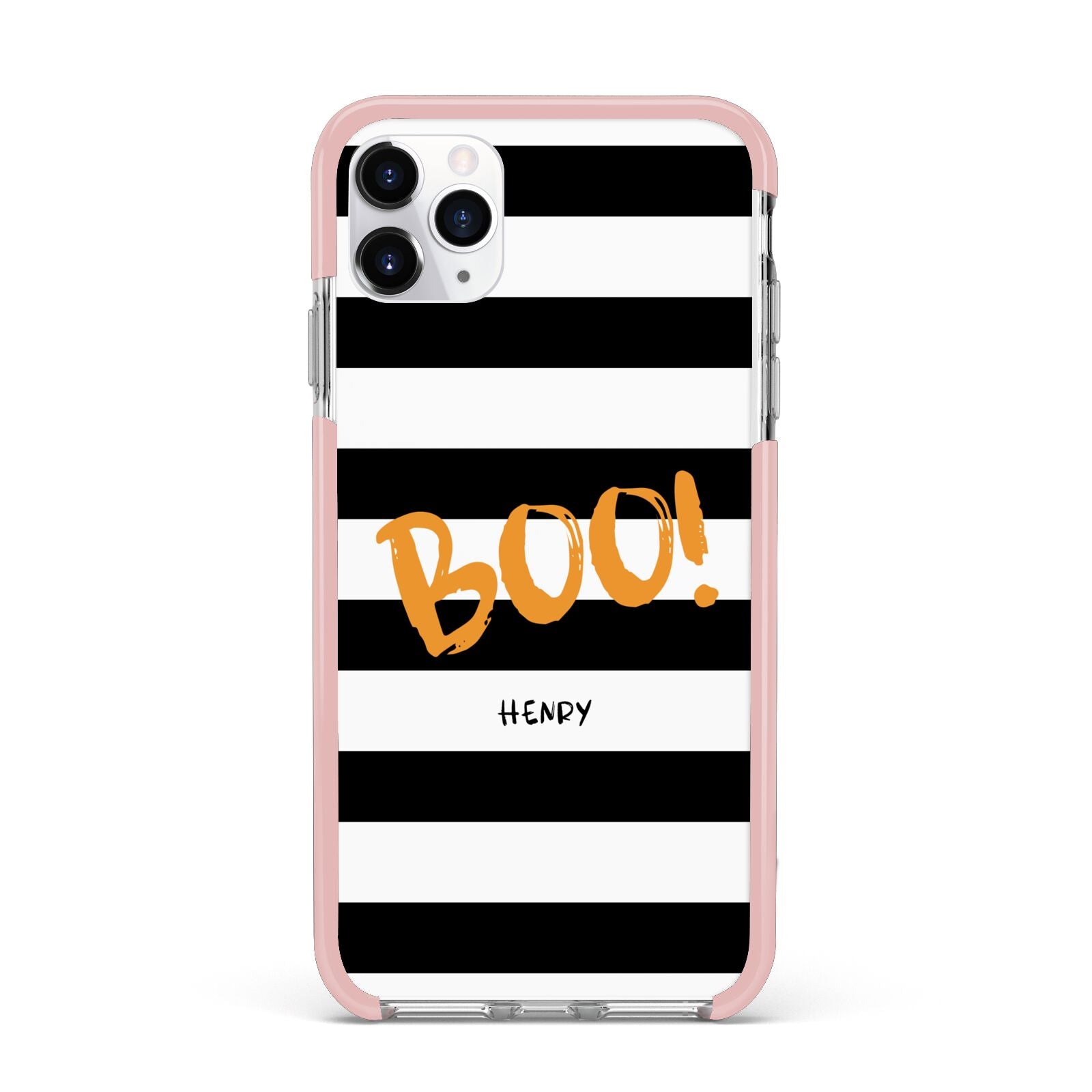 Black White Striped Boo iPhone 11 Pro Max Impact Pink Edge Case