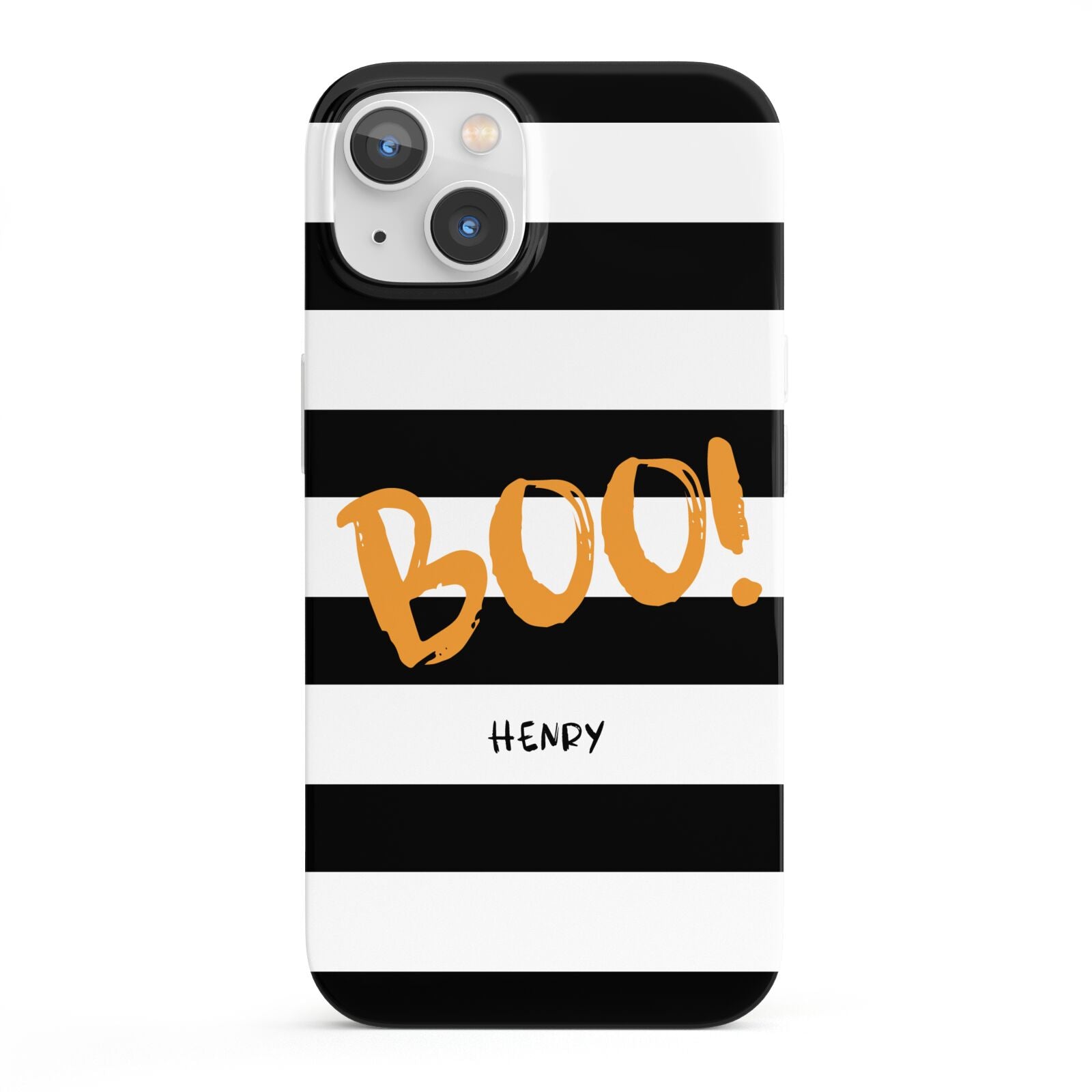 Black White Striped Boo iPhone 13 Full Wrap 3D Snap Case
