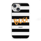 Black White Striped Boo iPhone 13 Mini Clear Bumper Case