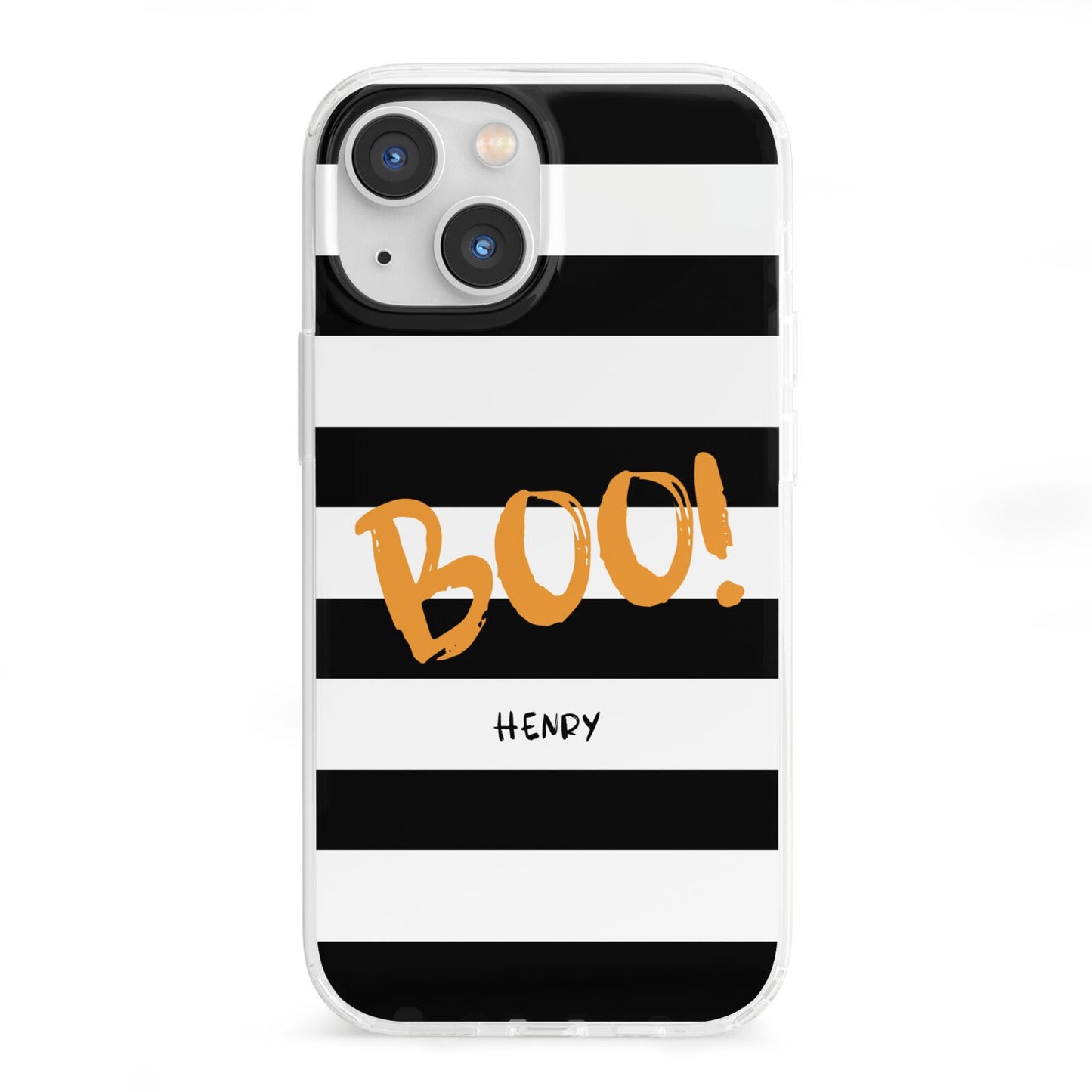 Black White Striped Boo iPhone 13 Mini Clear Bumper Case