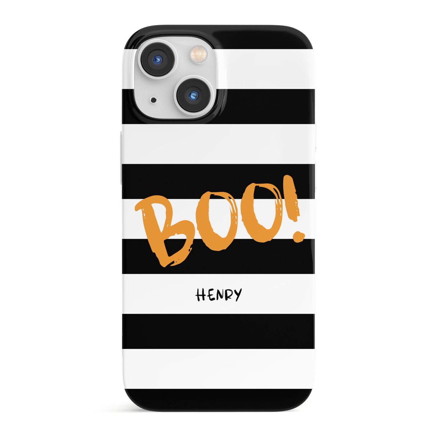 Black White Striped Boo iPhone 13 Mini Full Wrap 3D Snap Case