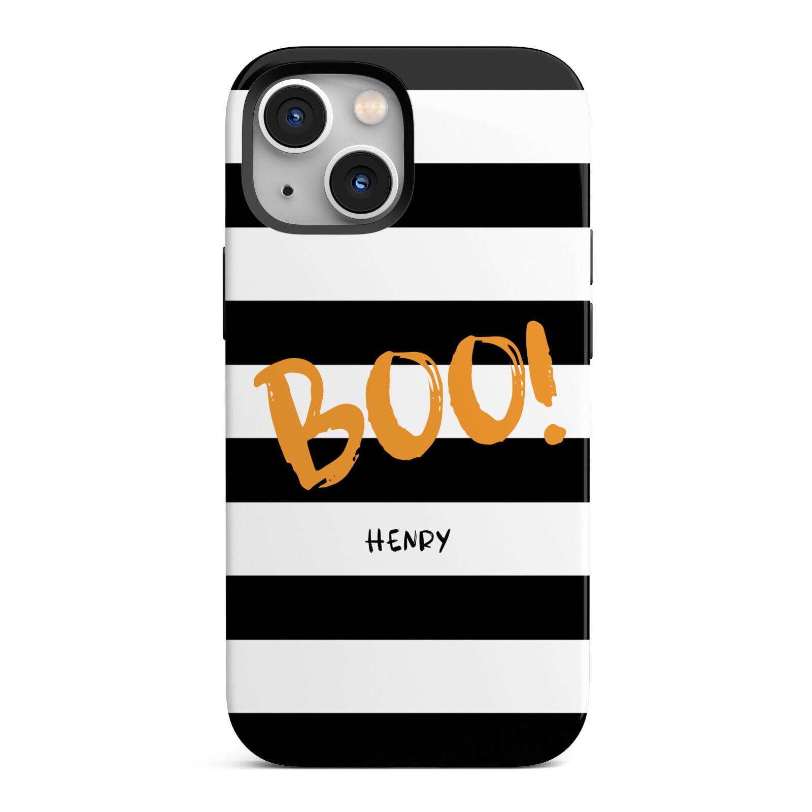 Black White Striped Boo iPhone 13 Mini Full Wrap 3D Tough Case