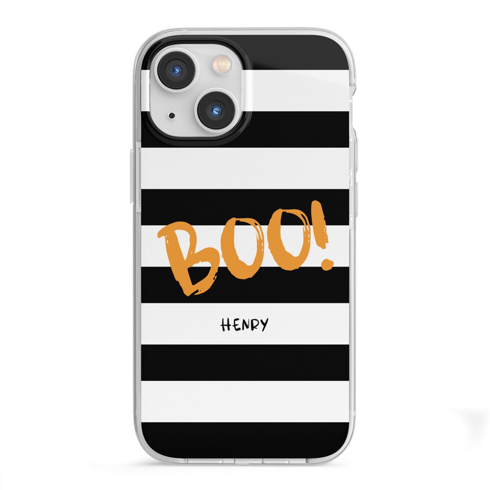 Black White Striped Boo iPhone 13 Mini TPU Impact Case with White Edges