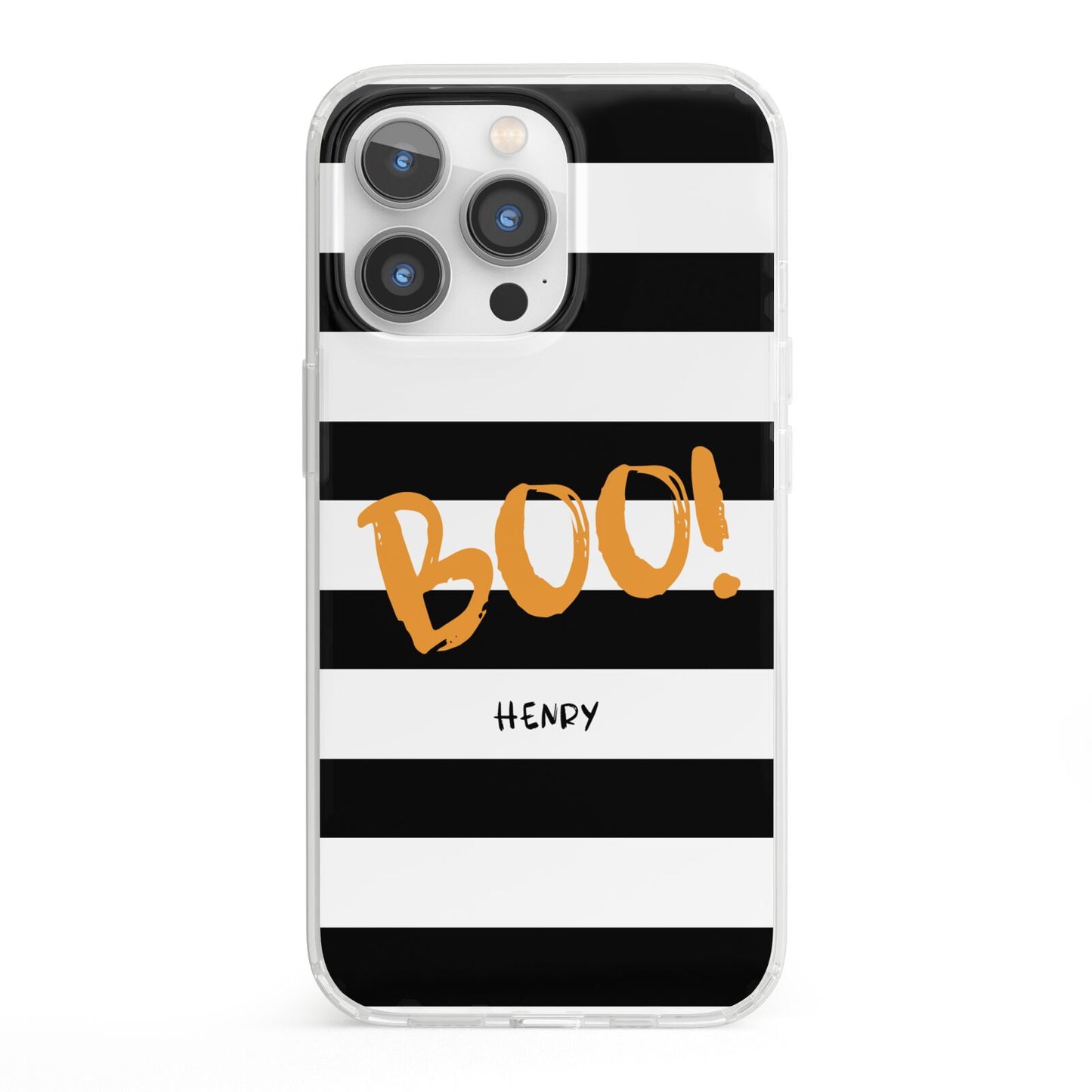 Black White Striped Boo iPhone 13 Pro Clear Bumper Case