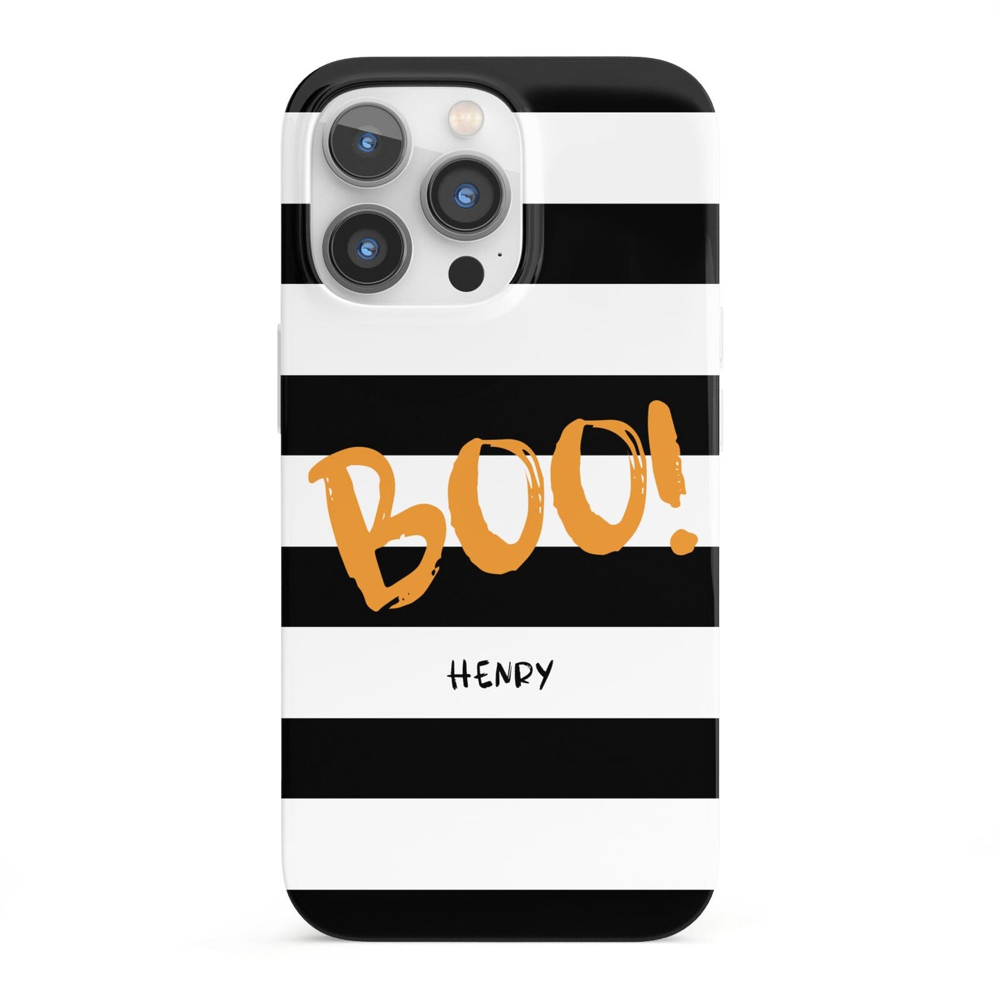 Black White Striped Boo iPhone 13 Pro Full Wrap 3D Snap Case