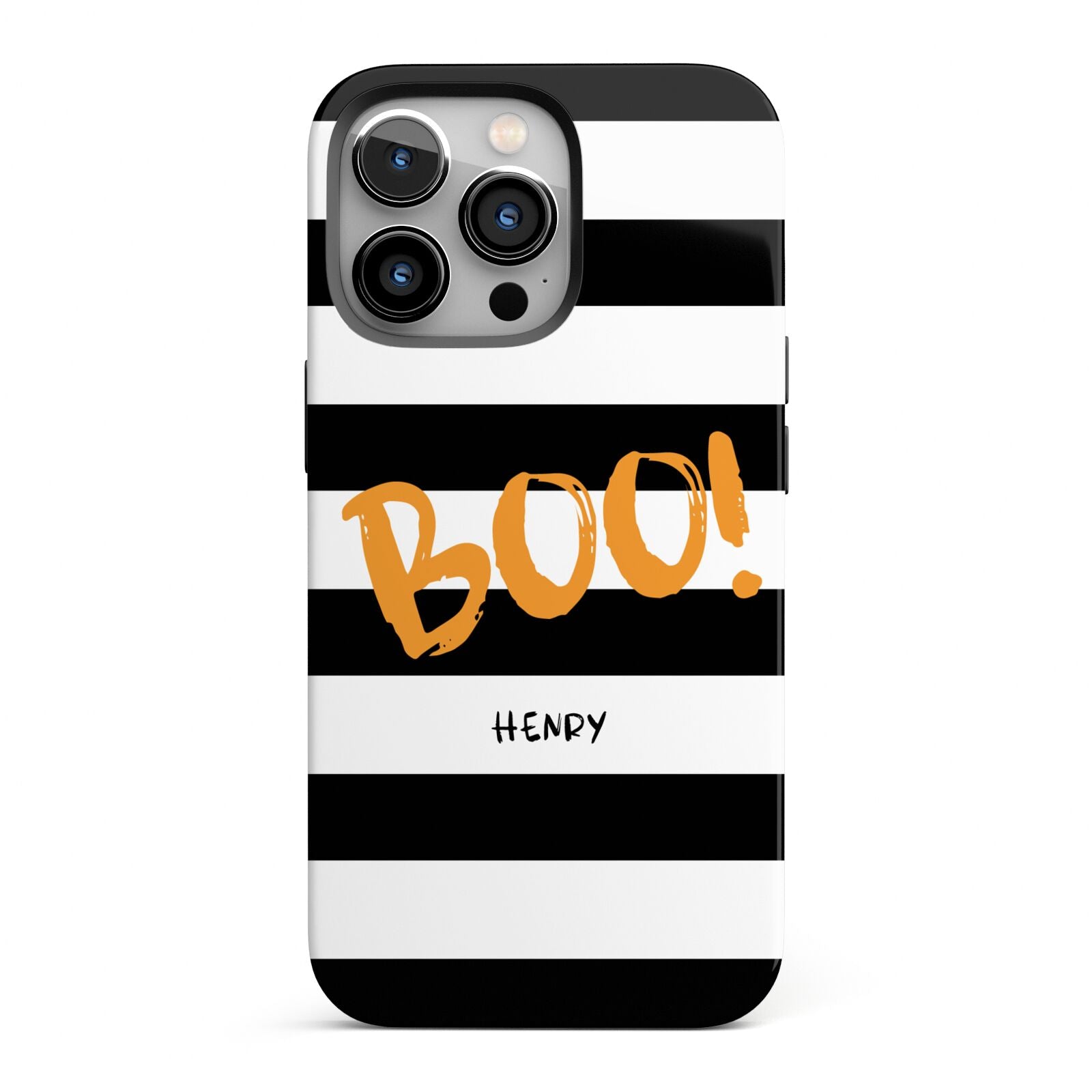 Black White Striped Boo iPhone 13 Pro Full Wrap 3D Tough Case