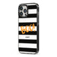 Black White Striped Boo iPhone 13 Pro Max Black Impact Case Side Angle on Silver phone