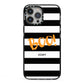 Black White Striped Boo iPhone 13 Pro Max Black Impact Case on Silver phone