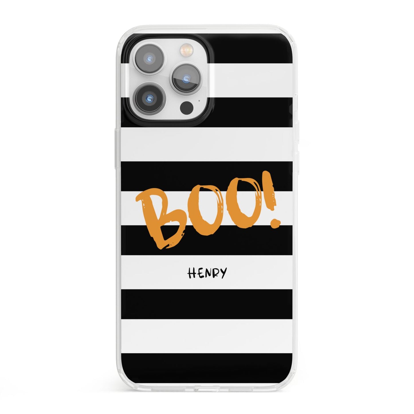 Black White Striped Boo iPhone 13 Pro Max Clear Bumper Case