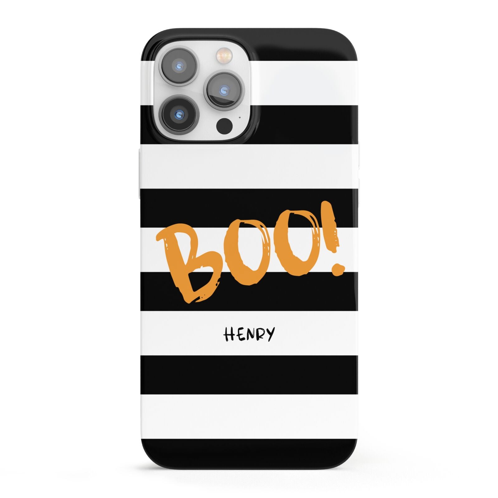 Black White Striped Boo iPhone 13 Pro Max Full Wrap 3D Snap Case