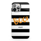 Black White Striped Boo iPhone 13 Pro Max Full Wrap 3D Tough Case