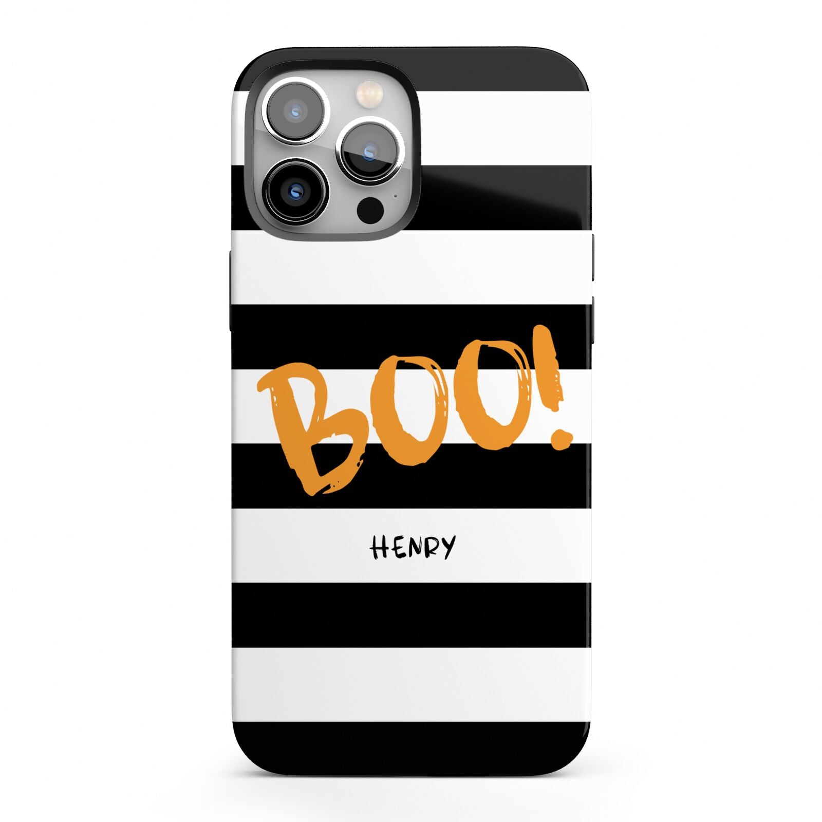 Black White Striped Boo iPhone 13 Pro Max Full Wrap 3D Tough Case