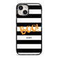 Black White Striped Boo iPhone 14 Black Impact Case on Silver phone