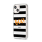Black White Striped Boo iPhone 14 Clear Tough Case Starlight Angled Image