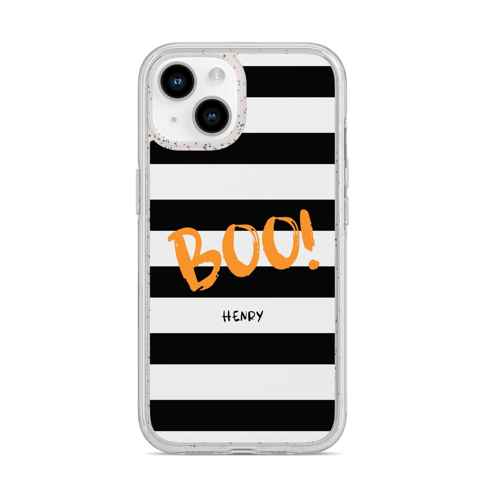 Black White Striped Boo iPhone 14 Glitter Tough Case Starlight
