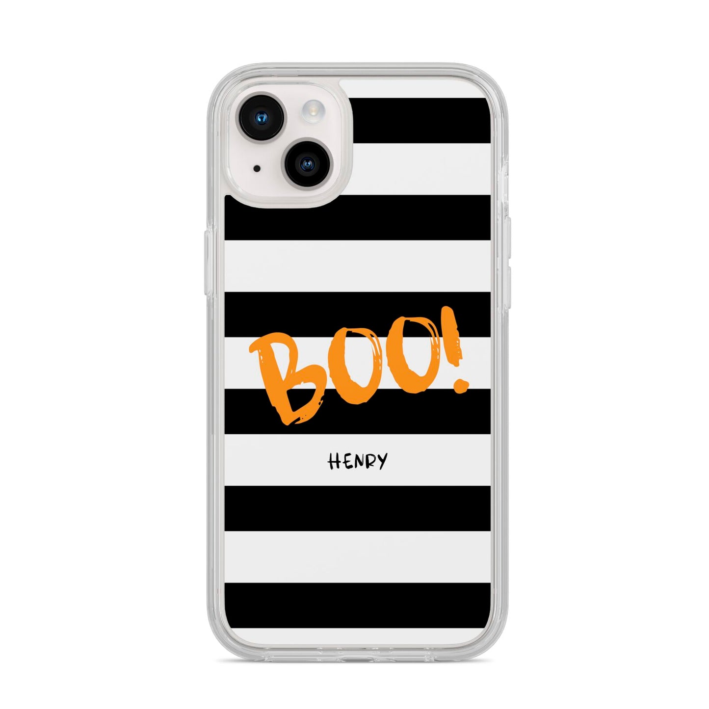 Black White Striped Boo iPhone 14 Plus Clear Tough Case Starlight