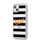 Black White Striped Boo iPhone 14 Plus Glitter Tough Case Starlight Angled Image