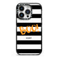 Black White Striped Boo iPhone 14 Pro Black Impact Case on Silver phone