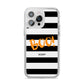 Black White Striped Boo iPhone 14 Pro Max Clear Tough Case Silver