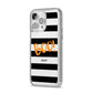 Black White Striped Boo iPhone 14 Pro Max Glitter Tough Case Silver Angled Image