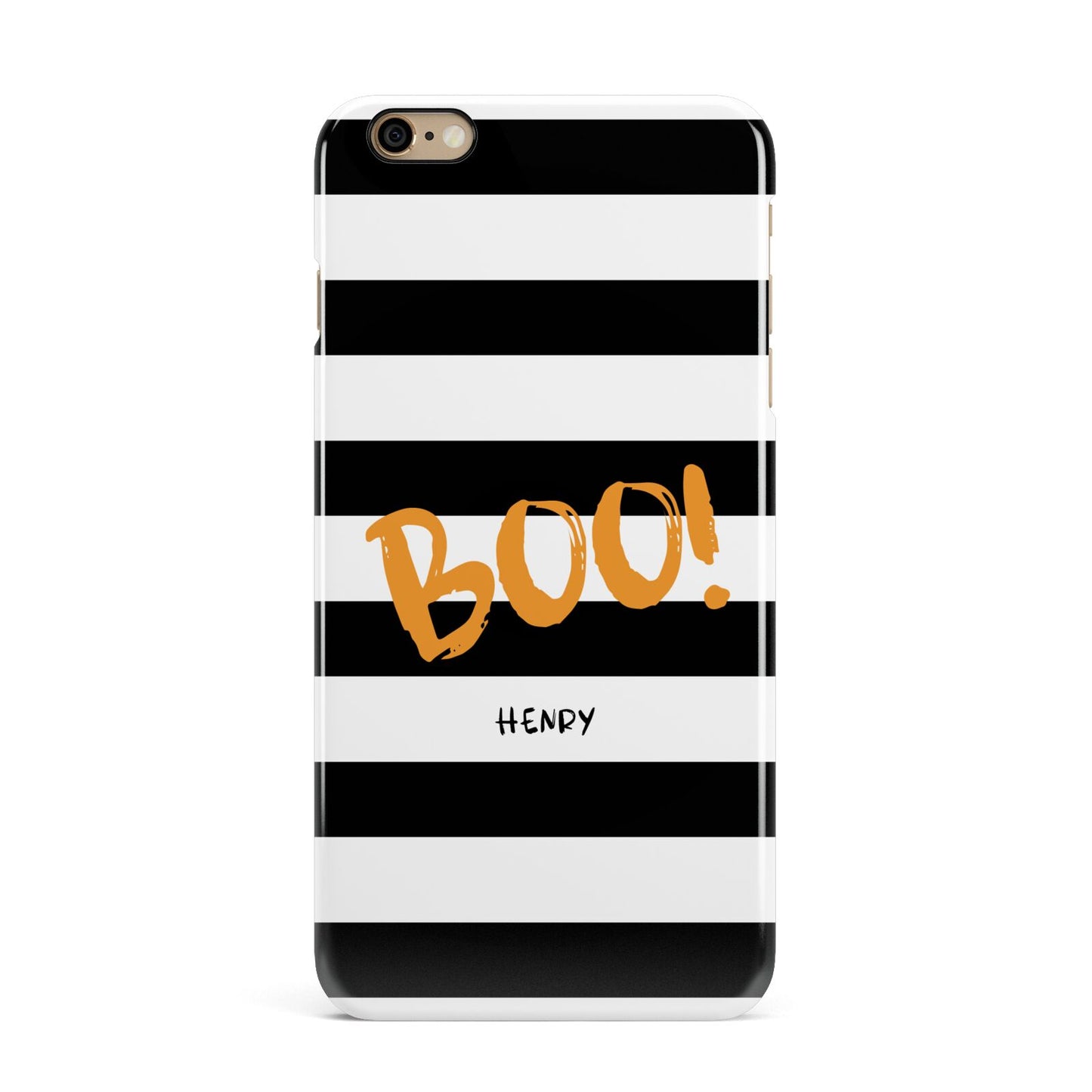 Black White Striped Boo iPhone 6 Plus 3D Snap Case on Gold Phone