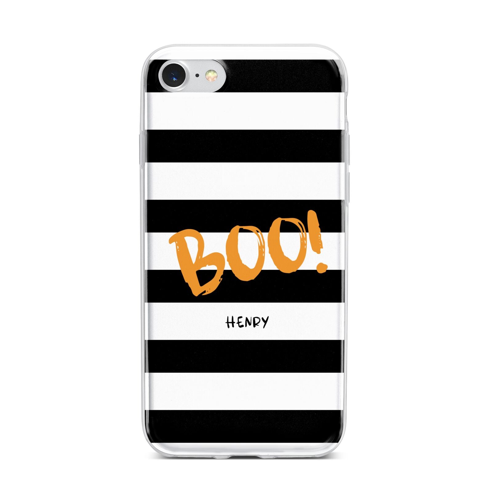 Black White Striped Boo iPhone 7 Bumper Case on Silver iPhone