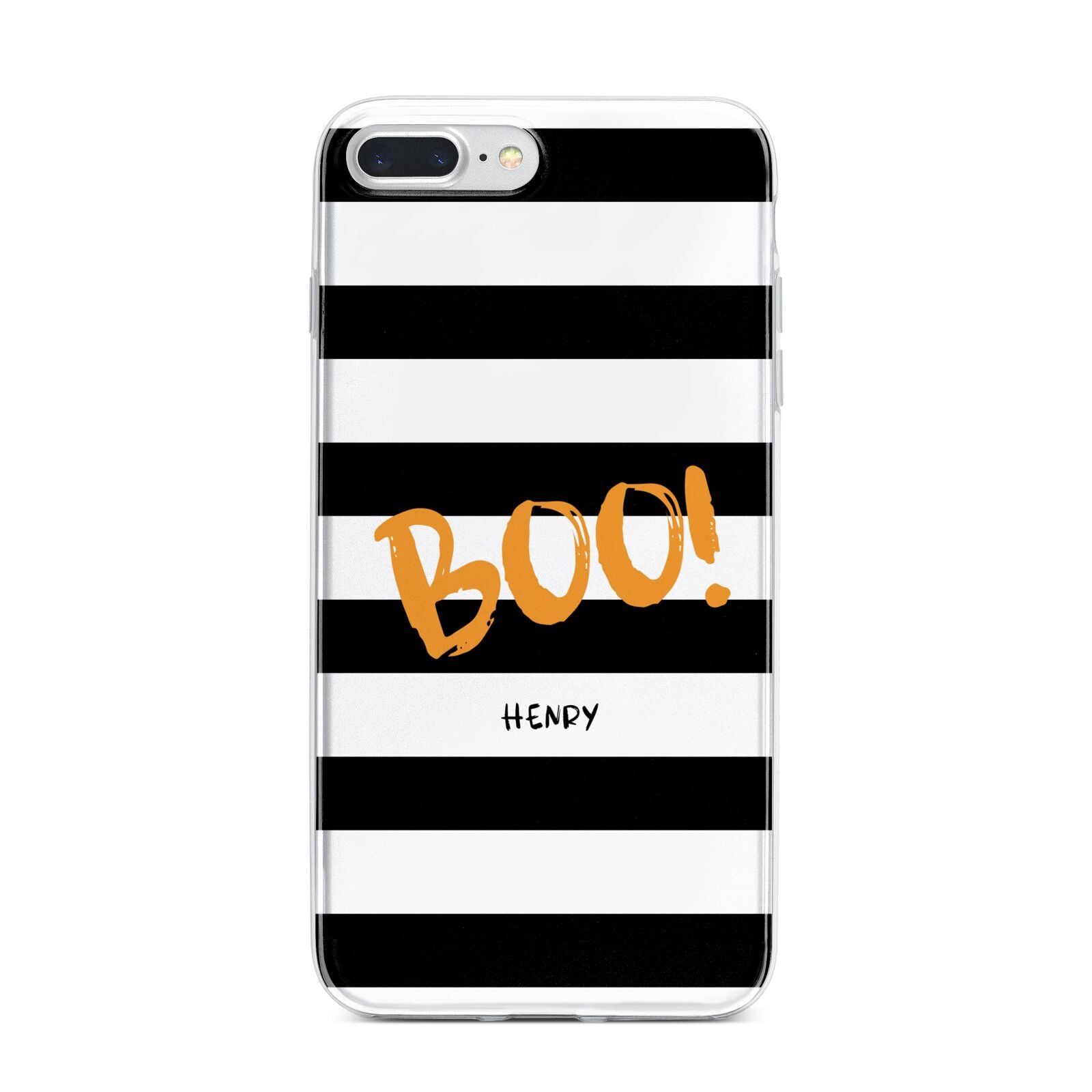 Black White Striped Boo iPhone 7 Plus Bumper Case on Silver iPhone