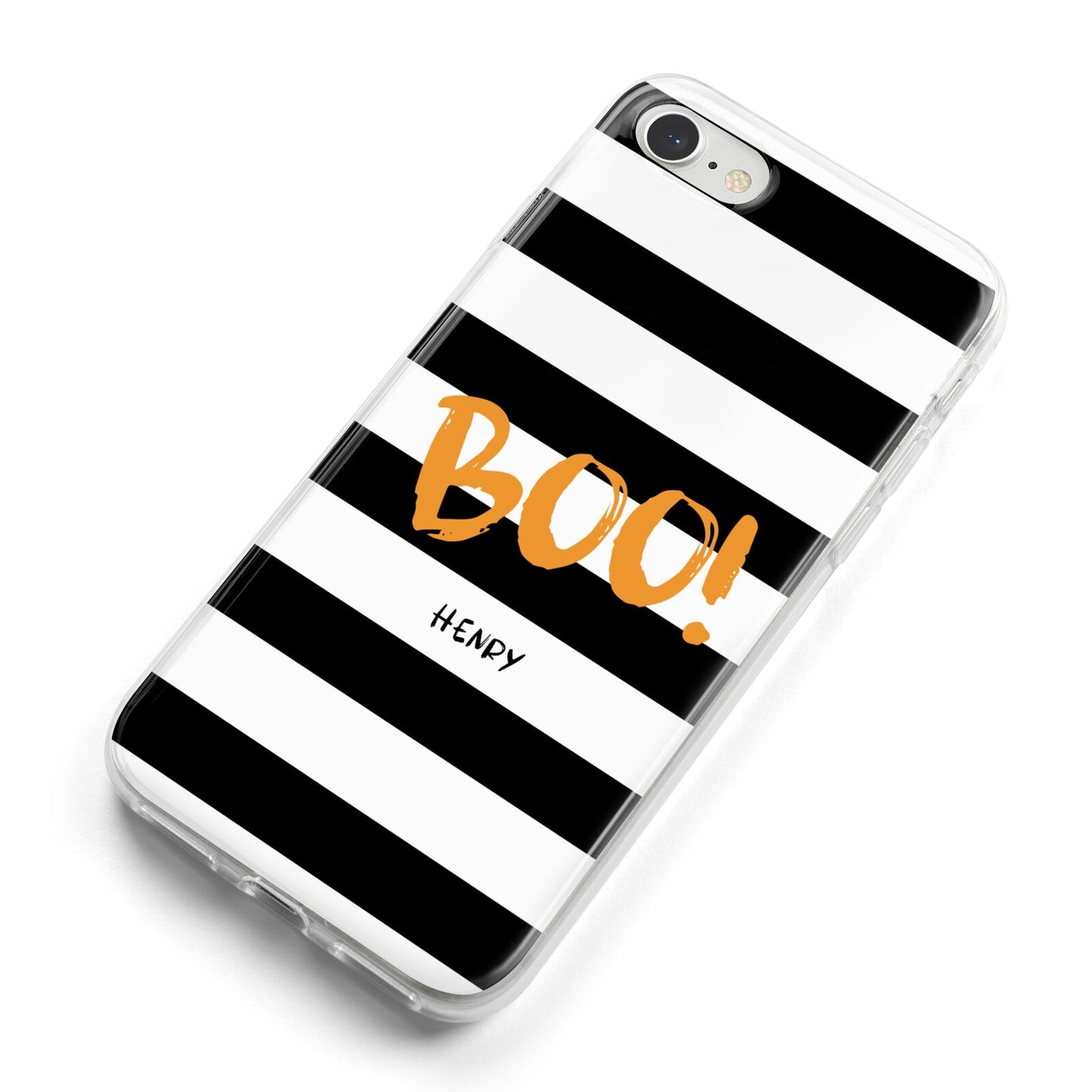 Black White Striped Boo iPhone 8 Bumper Case on Silver iPhone Alternative Image