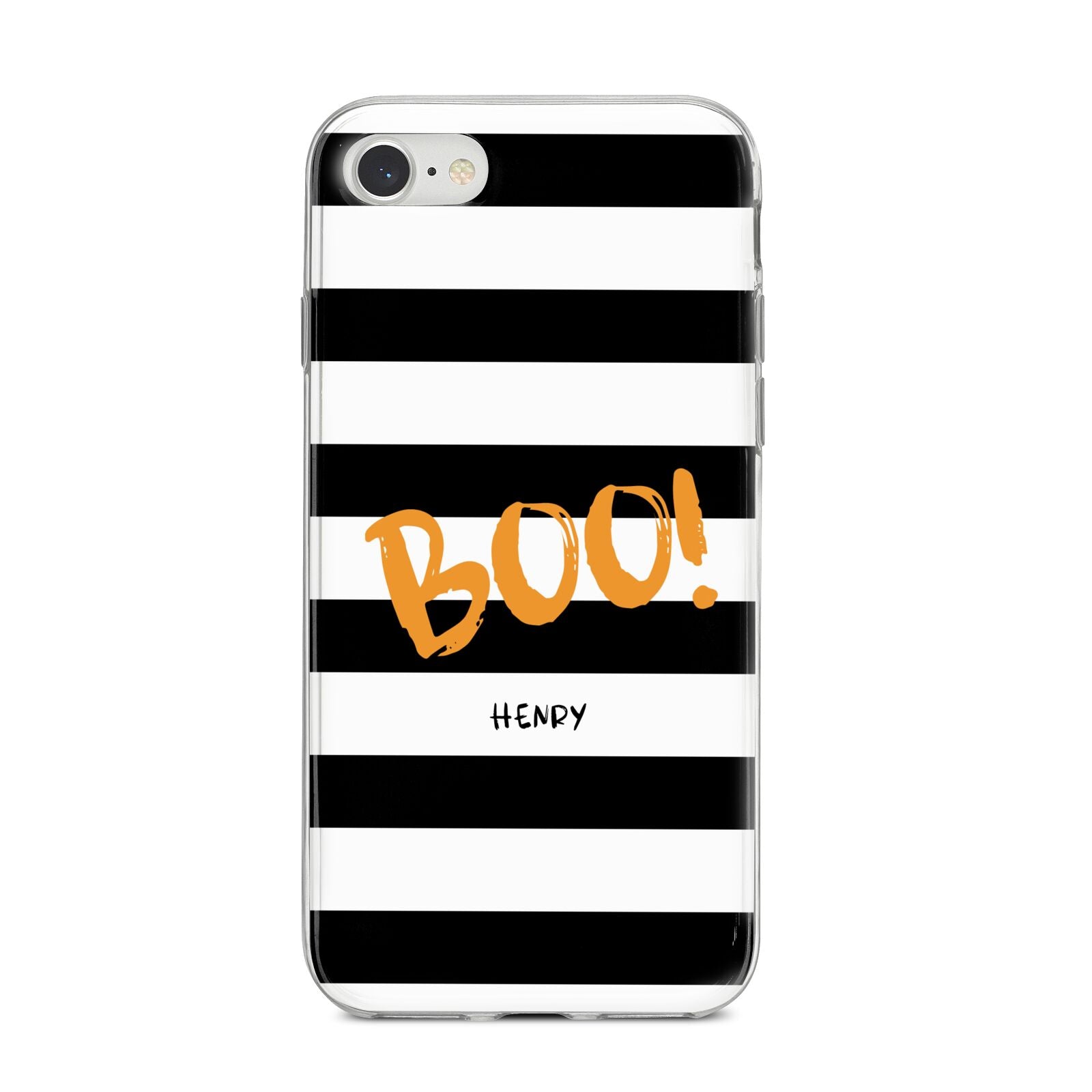 Black White Striped Boo iPhone 8 Bumper Case on Silver iPhone