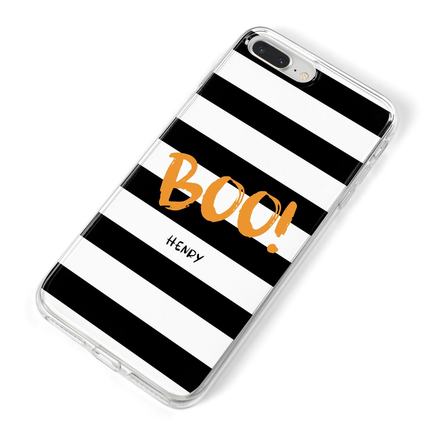 Black White Striped Boo iPhone 8 Plus Bumper Case on Silver iPhone Alternative Image
