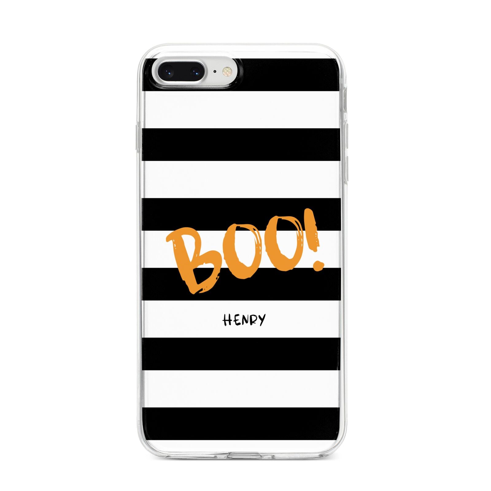 Black White Striped Boo iPhone 8 Plus Bumper Case on Silver iPhone