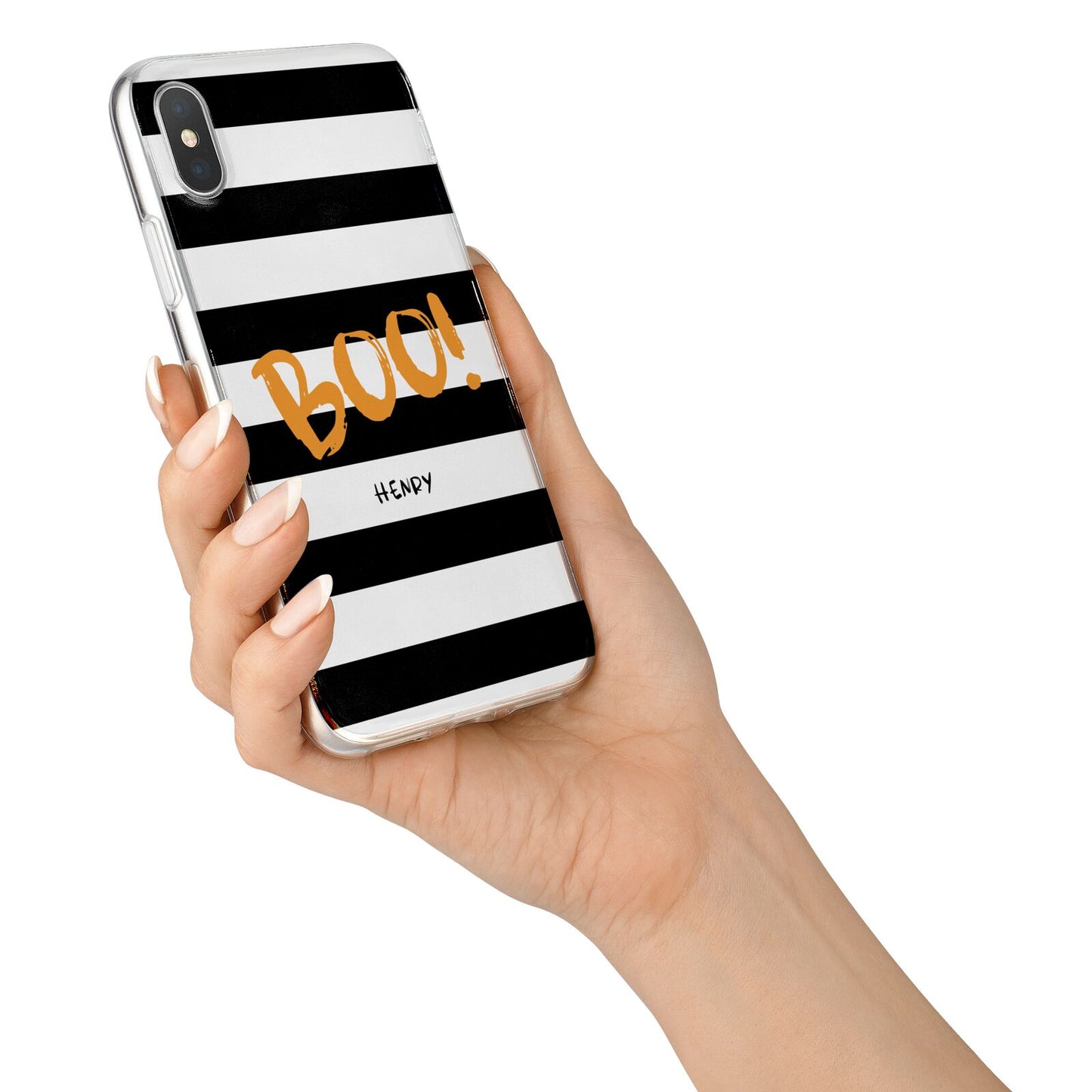Black White Striped Boo iPhone X Bumper Case on Silver iPhone Alternative Image 2