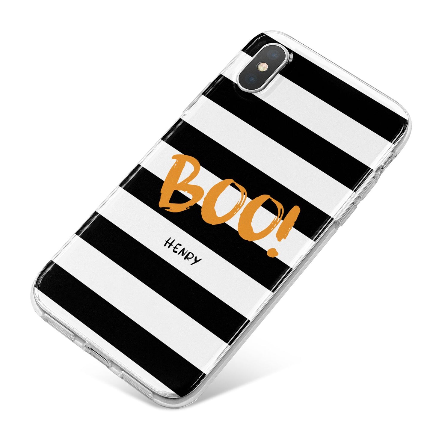 Black White Striped Boo iPhone X Bumper Case on Silver iPhone