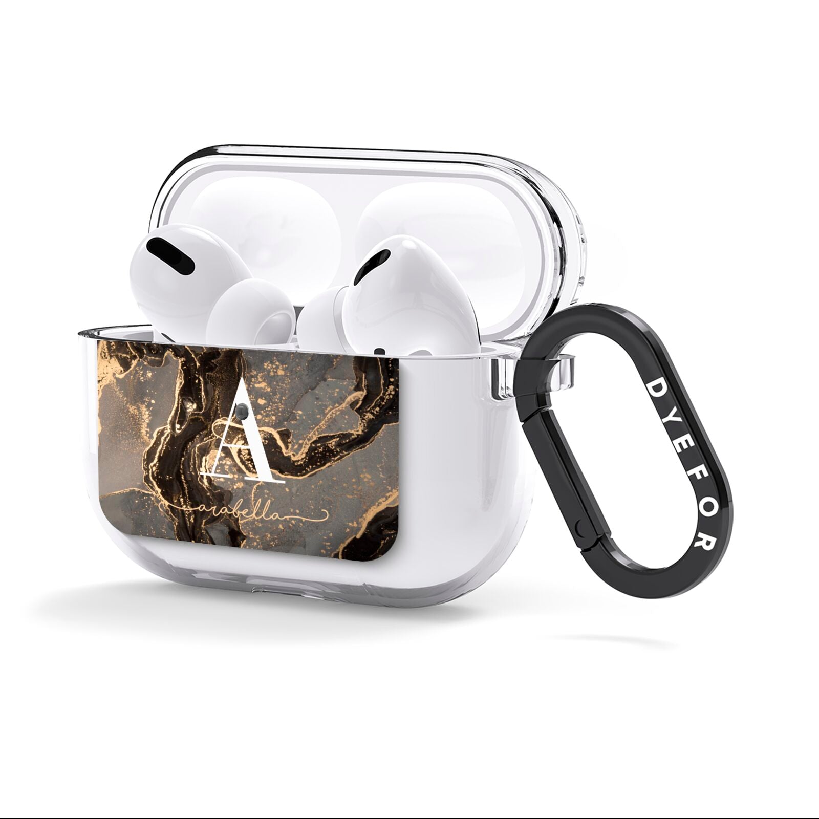 Black and Gold Marble AirPods Clear Case 3rd Gen Side Image