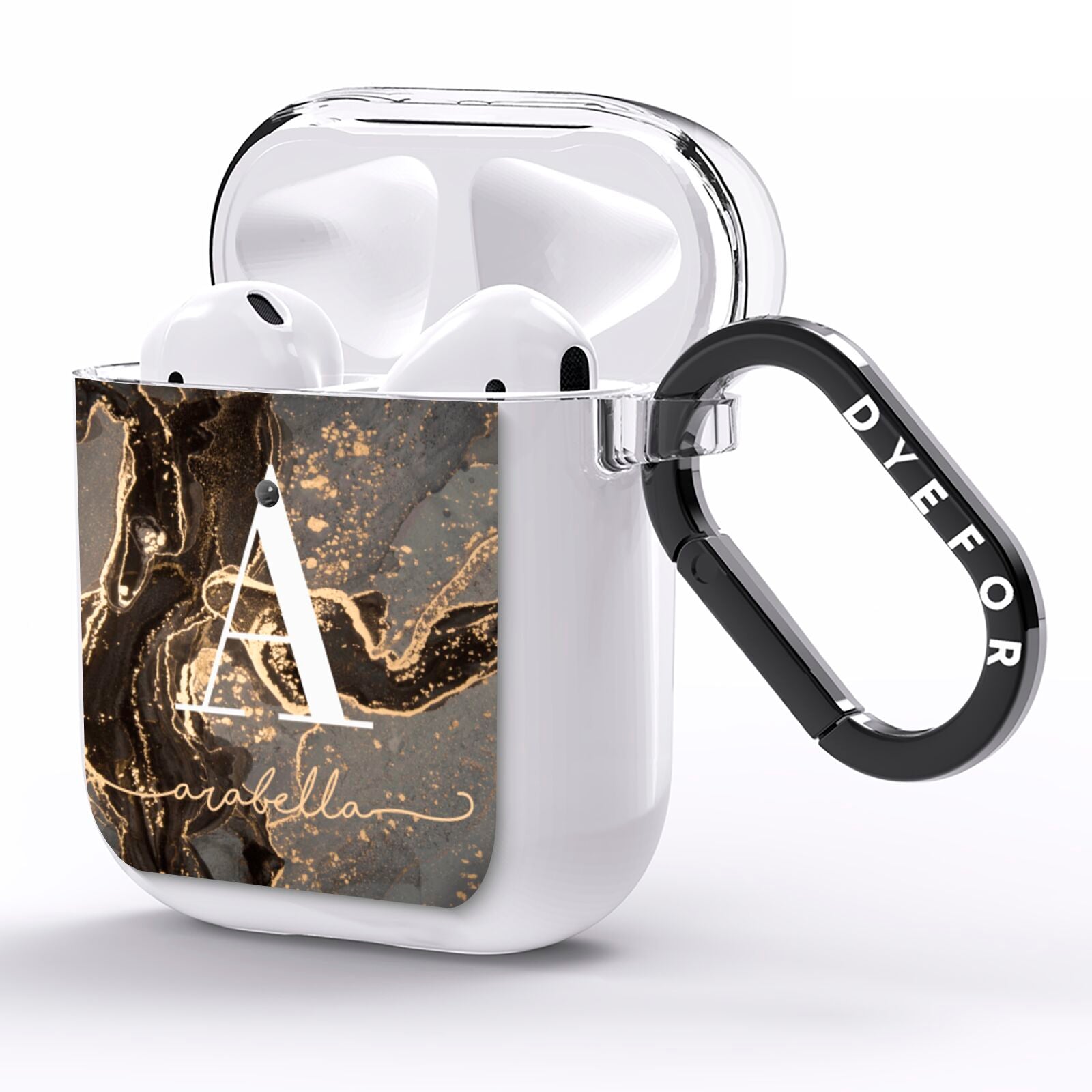 Black and Gold Marble AirPods Clear Case Side Image