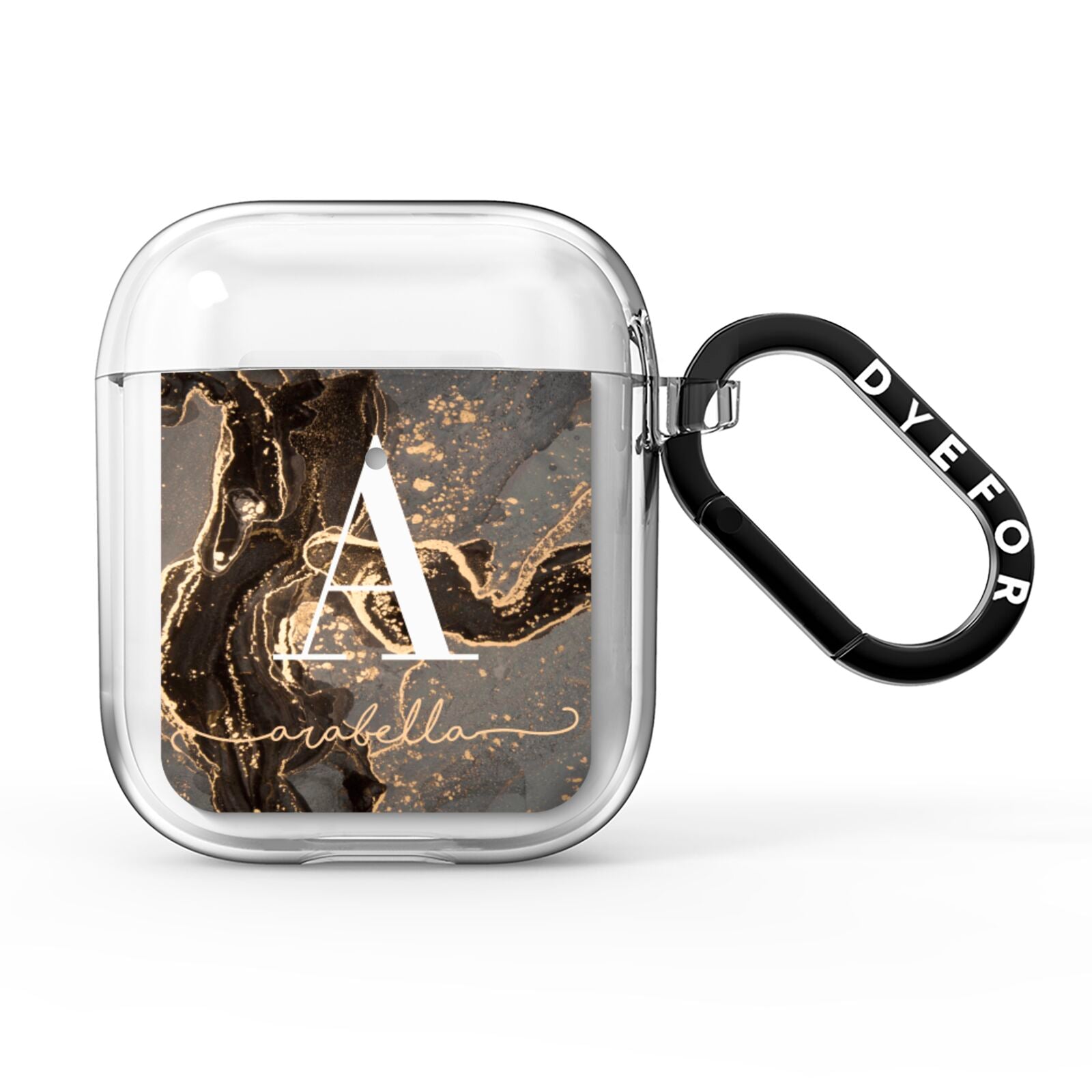 Black and Gold Marble AirPods Clear Case