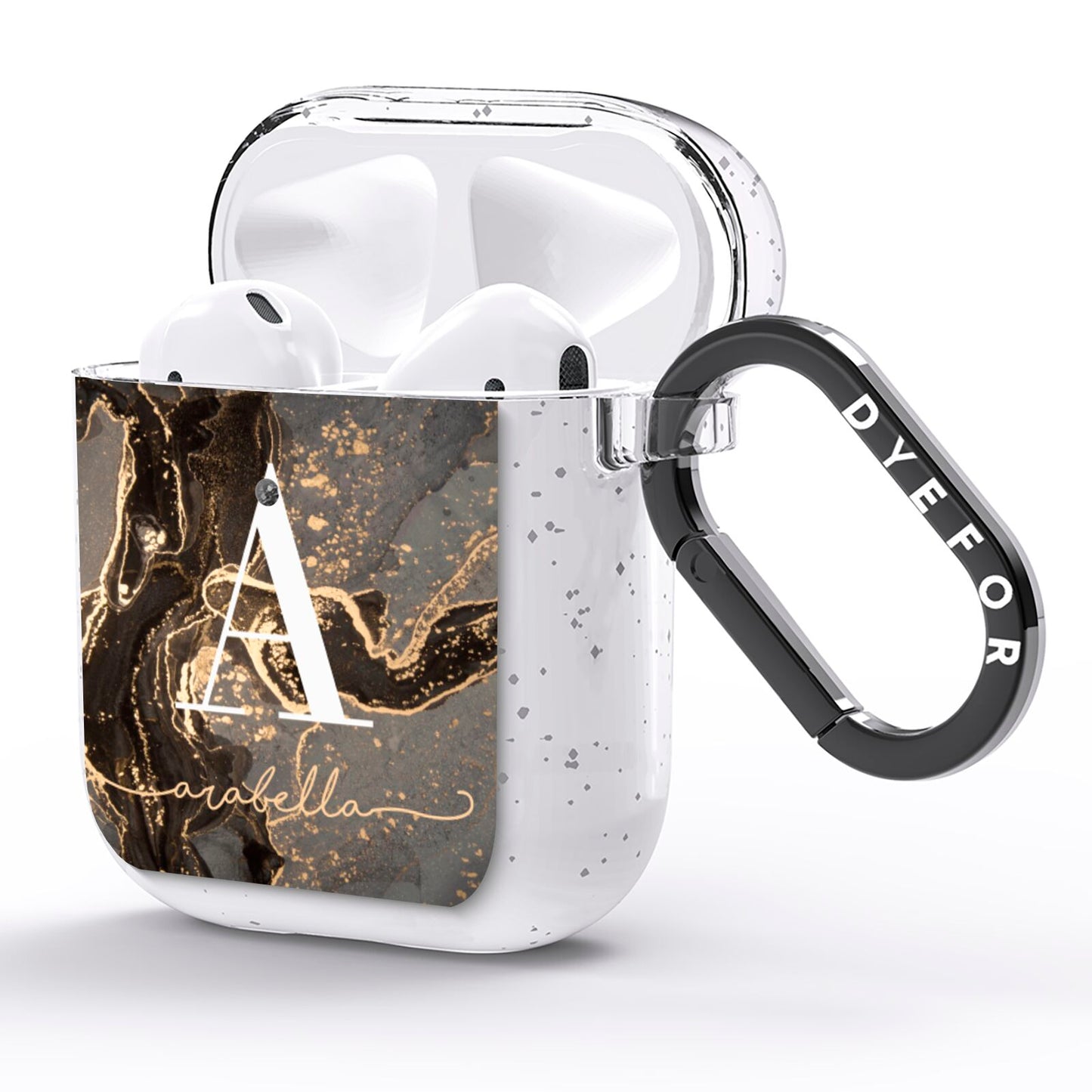 Black and Gold Marble AirPods Glitter Case Side Image