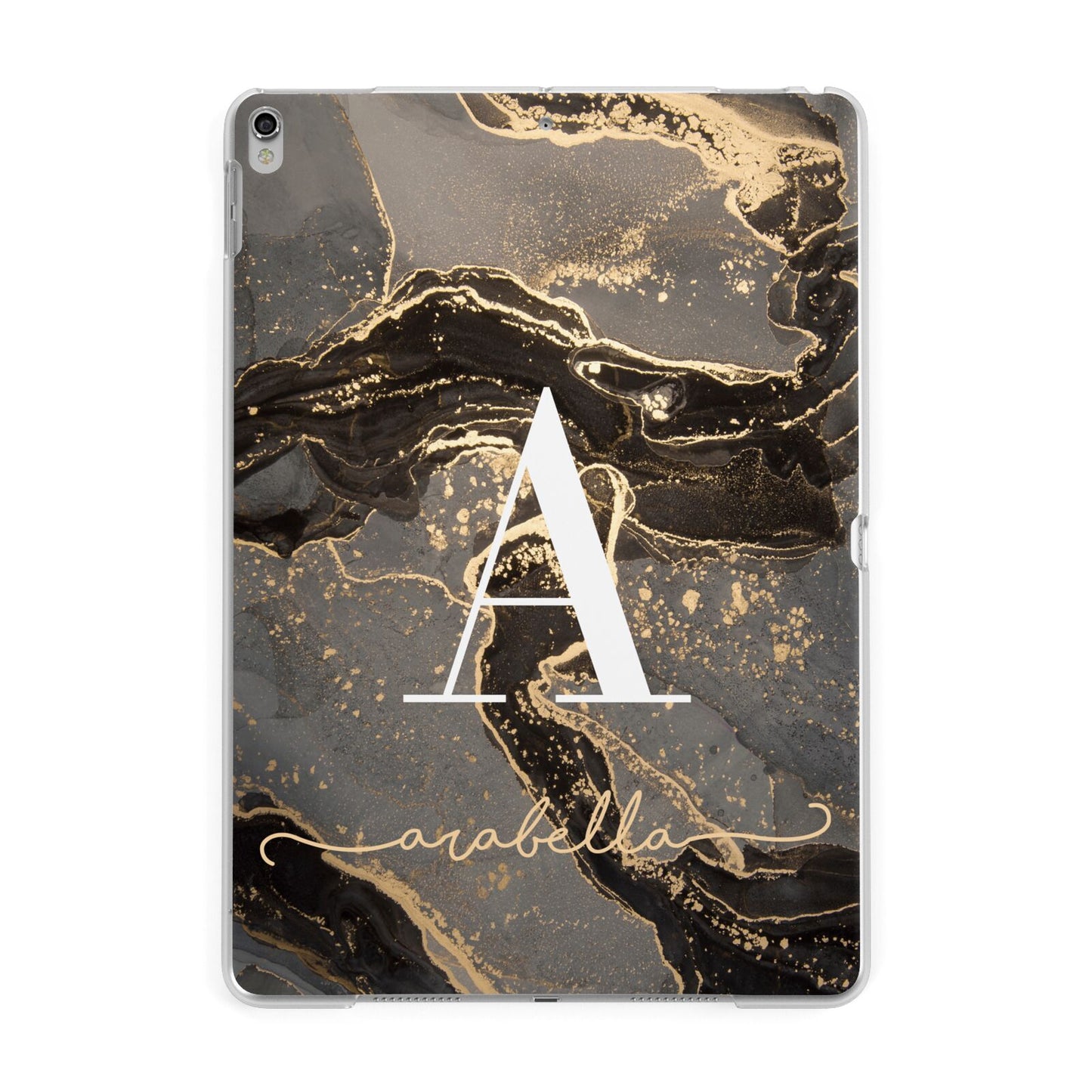 Black and Gold Marble Apple iPad Silver Case