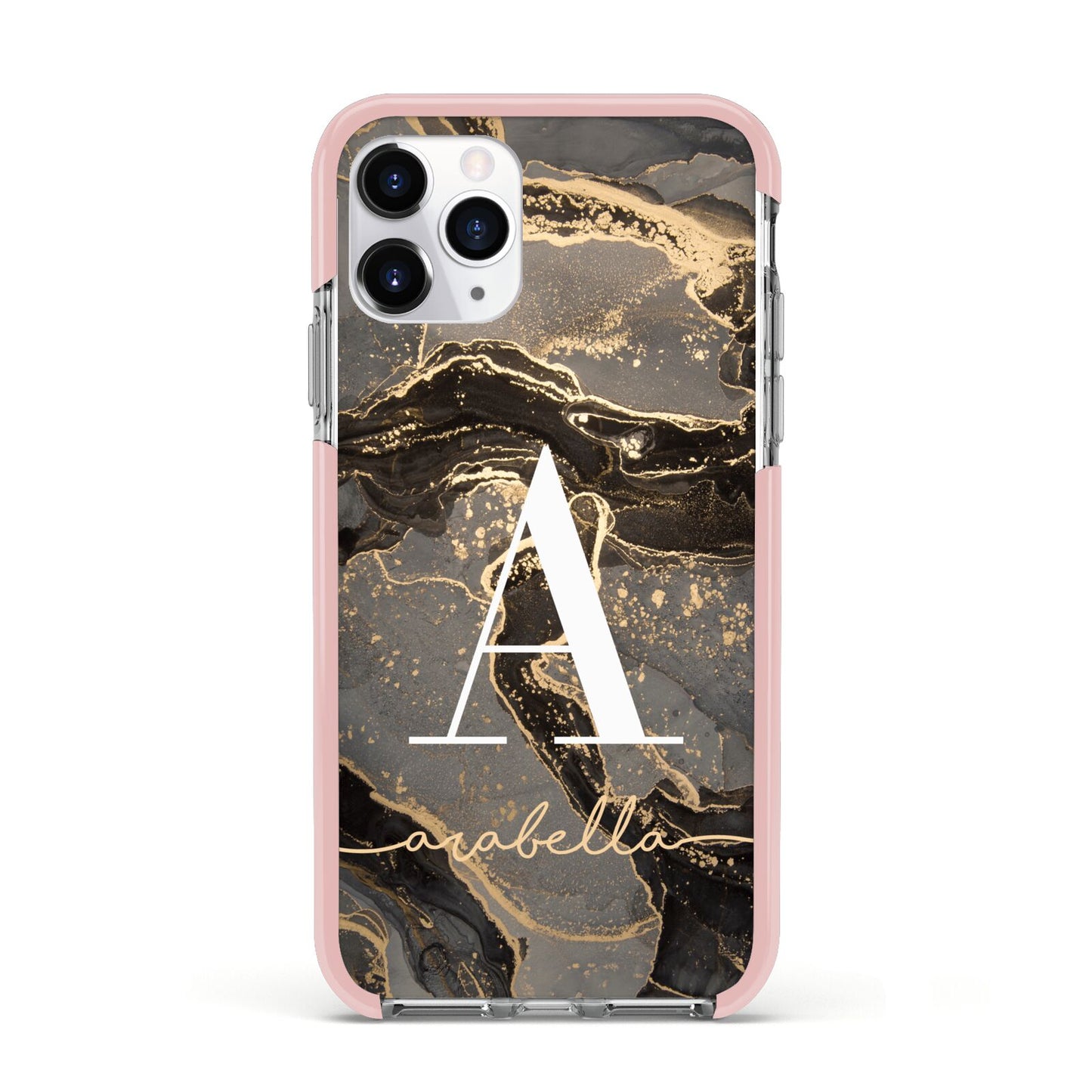 Black and Gold Marble Apple iPhone 11 Pro in Silver with Pink Impact Case