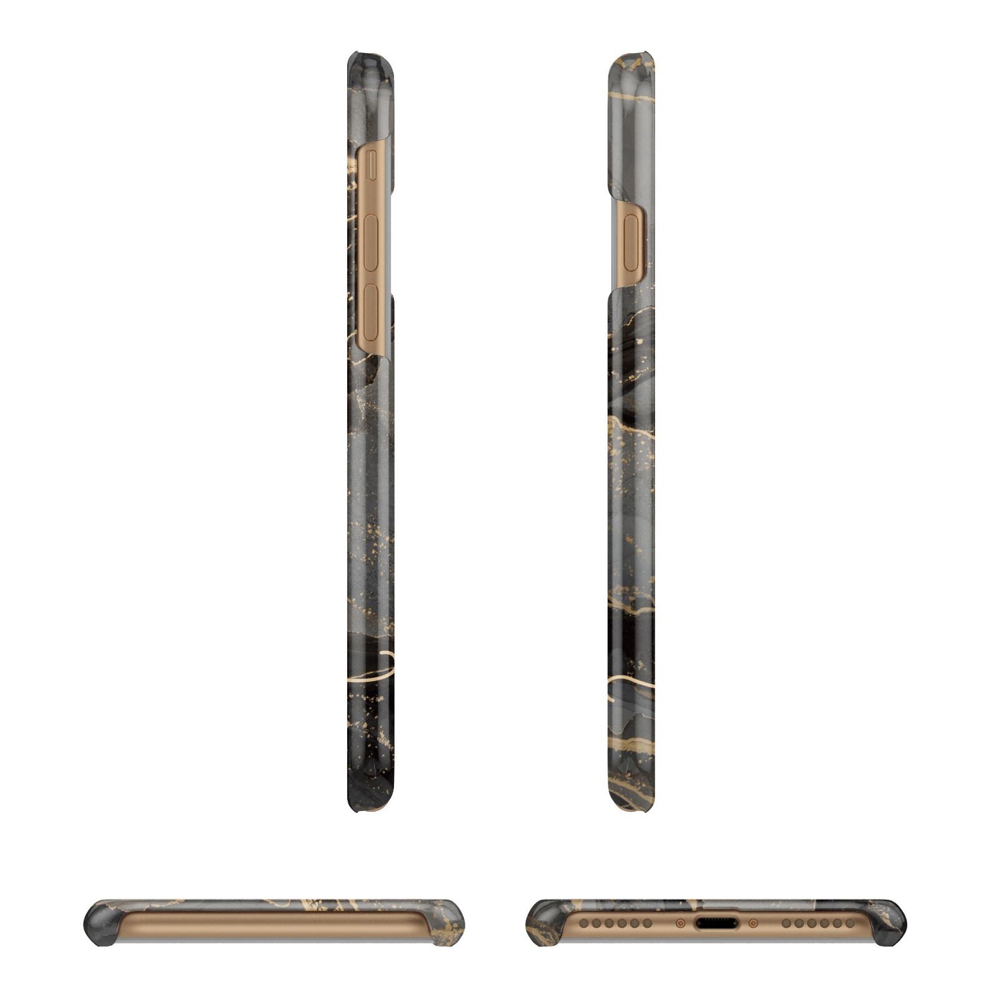 Black and Gold Marble Apple iPhone 7 8 3D Wrap Snap Case Angled Images