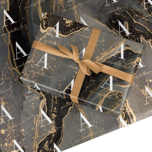 Black and Gold Marble Custom Wrapping Paper