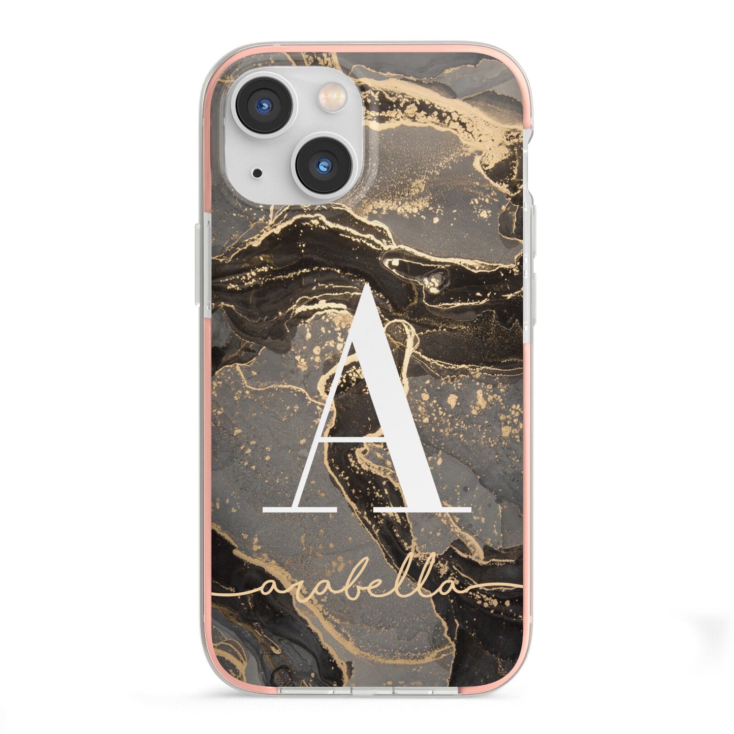 Black and Gold Marble iPhone 13 Mini TPU Impact Case with Pink Edges