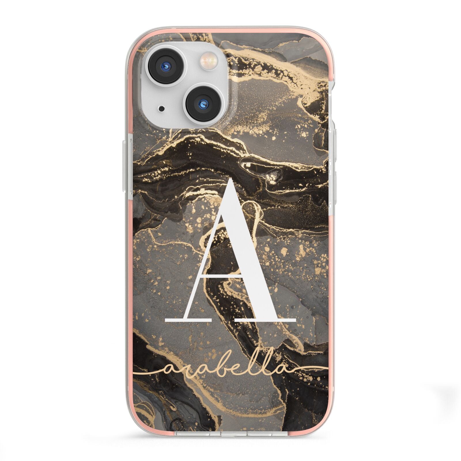 Black and Gold Marble iPhone 13 Mini TPU Impact Case with Pink Edges