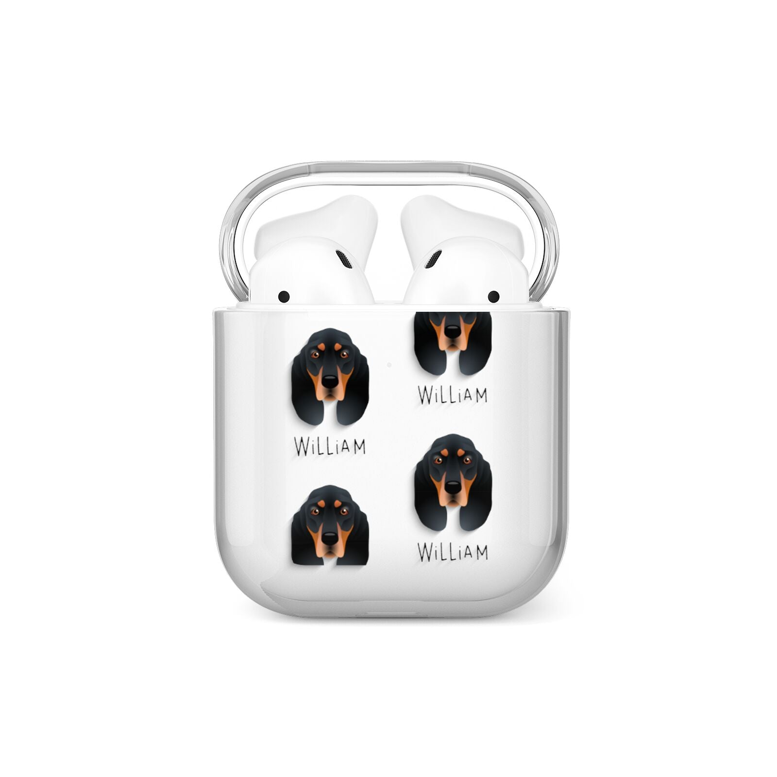 Black and Tan Coonhound Icon with Name AirPods Case
