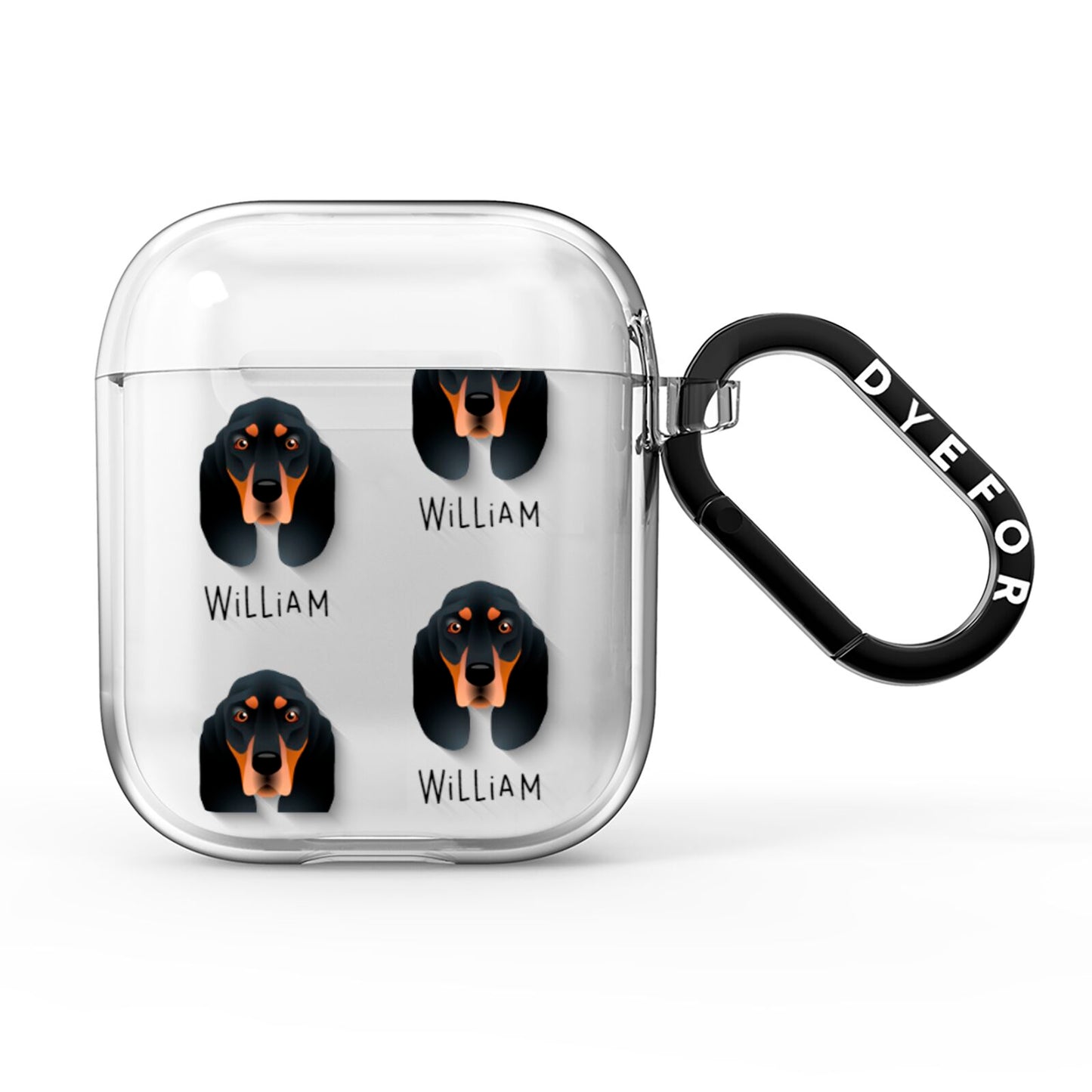 Black and Tan Coonhound Icon with Name AirPods Clear Case