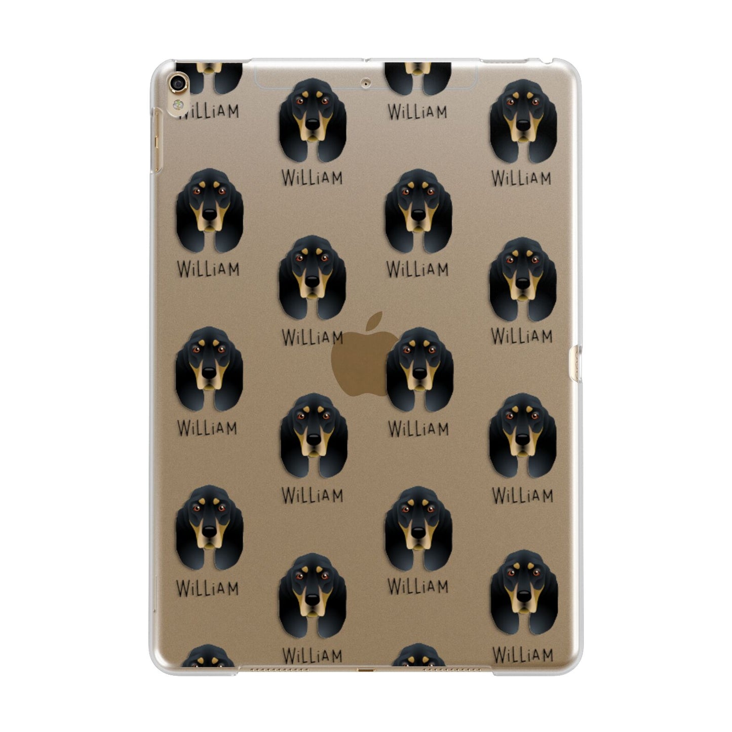 Black and Tan Coonhound Icon with Name Apple iPad Gold Case