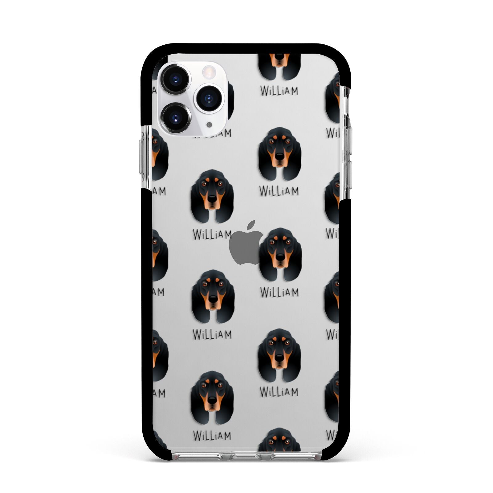 Black and Tan Coonhound Icon with Name Apple iPhone 11 Pro Max in Silver with Black Impact Case